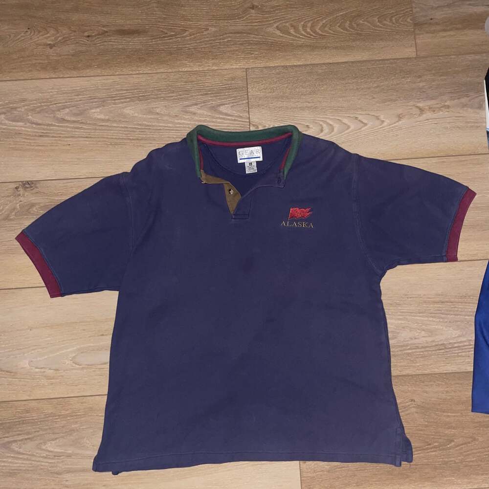 Vintage 90s Gear for Sports Alaska Polo Rugby Shirt Purple Colorblock Size L